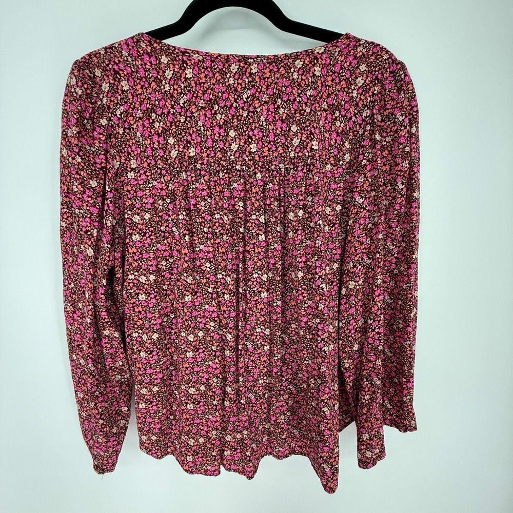 Lucky Brand Shirt Medium Womens Floral Cottagecore Peasant Pin Tucked Button Up - Picture 7 of 7